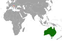Map indicating locations of Australia and Croatia