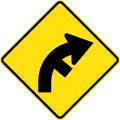(W2-10) Side road intersection from right on a curve to right
