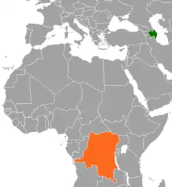 Map indicating locations of Azerbaijan and DR Congo