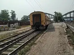 A buffers and chain coupler on an ICF coach used on Uttaranchal Sampark Kranti Express