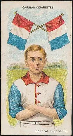 1913 W.D. & H.O. Wills Club Colours and Flags cigarette card featuring Ballarat Imperial.