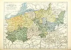 Barony map of County Limerick, 1900; Coshma is in the middle, coloured green.