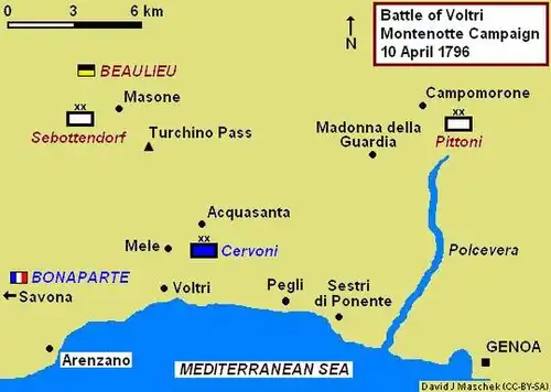 Map of the Battle of Voltri, 10 April 1796