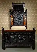 Bedstead by Benn Pitman designer, Adelaide Nourse Pitman carver, Elizabeth Nourse painter, 1882-1883, American black walnut and painted panels