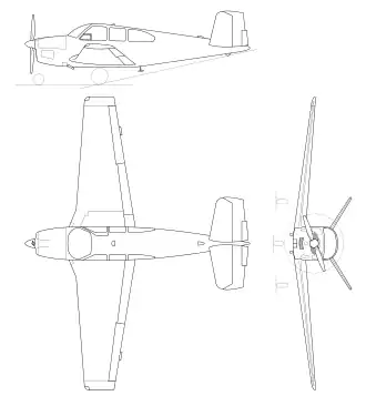 3-view line drawing of the Beechcraft V35B Bonanza
