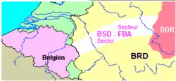 Image 31Map showing the area of West Germany occupied by Belgian forces after the Second World War, known as FBA-BSD (from History of Belgium)