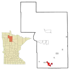 Location of the city of Bemidji within Beltrami County in the state of Minnesota
