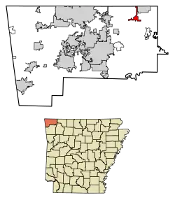 Location of Garfield in Benton County, Arkansas.