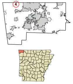 Location of Sulphur Springs in Benton County, Arkansas.