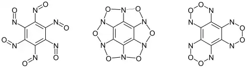 1. Hexa(1-aza-2-oxaethenyl)benzene, 2. 5,7,9,11,13,15-hexaza-6,8,10,12,14,16-hexoxa-[5.5.6.2(1.4).0(3.7).0(2.9).0(13.17).0.(15.18)]-hexacycloctadec-1,3,17-triene, 3. 2,5,8,11,14,17-hexaza-3,4,9,10,15,16-hexoxa-[12.4.0.0(1.6).0(7.12)]-tricyclooctadex-6,12,18-triene