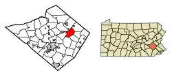 Location of Rockland Township in Berks County, Pennsylvania (left) and of Berks County in Pennsylvania (right)