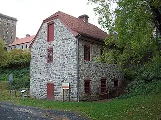 View of the 1762 Waterworks at the Colonial Industrial Quarter in Bethlehem, Pennsylvania.
