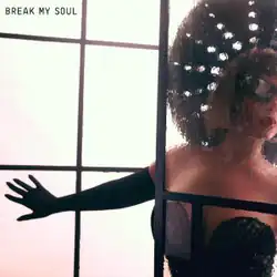 Cover art for "Break My Soul": Beyoncé in black shades, gown, and gloves, posing behind frosted glass