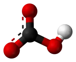 Ball and stick model of a bicarbonate anion
