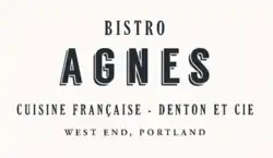 Graphic logo with the text 'Bistro Agnes', 'Cuisine Français', 'Denton et Cie', and 'West End, Portland'