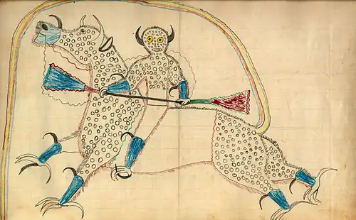 Ledger drawing of Haokah (c. 1880) by Black Hawk (Lakota).