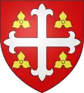Gules a cross flory argent between four tiercefeuilles Or