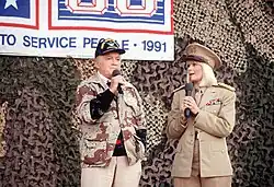 Hope and actress Ann Jillian perform in the USO Christmas Tour during Operation Desert Shield, 1990
