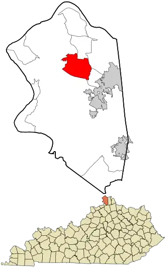 Location within Boone County and the state of Kentucky