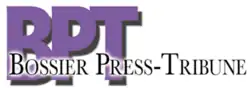 "BPT" in larger purple letters with a shadow under "Bossier Press Tribune" in much smaller black letters