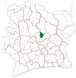 Location in Ivory Coast. Botro Department has retained the same boundaries since its creation in 2008.