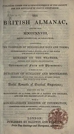 Cover of the 1828 British Almanac