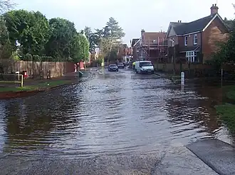 The ford in Brockenhurst, Hampshire, following heavy rain[13]