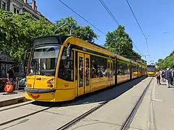 Six-section tram in Budapest