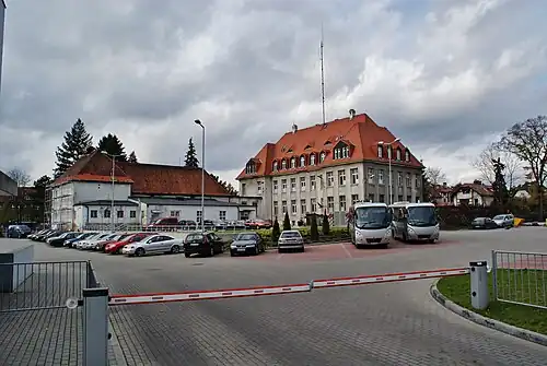 Rear view with the former sport hall on the left