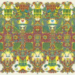 A colorful autostereogram pattern made of butterflies, with "Butterfly 3000" written twice in alternating red and blue text.