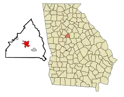 Location in Butts County and the state of Georgia