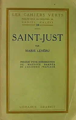 The cover of Marie Lenéru's study Saint-Just.