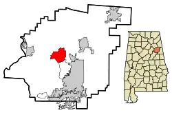 Location in Calhoun County and the state of Alabama