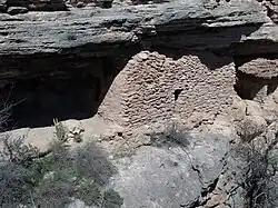 Close up view of the cliff dwellings of the Sinagua people.