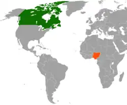 Map indicating locations of Canada and Nigeria