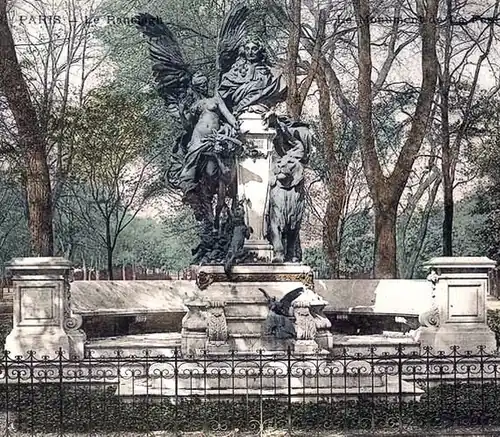Monument to Jean de La Fontaine (1881), colorized 1900 photo.