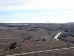 Smoky Hill River valley east of Cedar Bluff Reservoir dam.