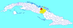 Chambas municipality (red) within Ciego de Ávila Province (yellow) and Cuba