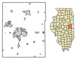 Location of Ogden in Champaign County, Illinois.