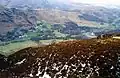 Looking NE from the summit of Lingmoor Fell with Chapel Stile and the Burlington quarry in view in Great Langdale