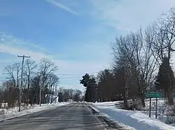 County Route 49 southbound entering the hamlet of Kiantone.
