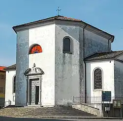 Large white church building