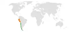 Map indicating locations of Chile and Peru