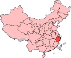 A map of China with Zhejiang province highlighted