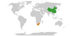 Map indicating locations of China and South Africa