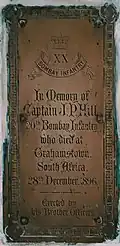 The 20th Bombay Infantry installed this plaque, in memory of one of their officers, Captain JP Hill