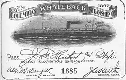 A pass allowing free passage on the SS Christopher Columbus steamship, c. 1896