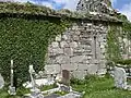 The present ruin of the Church of Rath Blaithmaic is mainly 15th century, but the big stones at the bottom are reused stones from an earlier church.