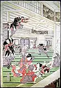 Woodcut by Kunisada depicting the attack (early 1800s)