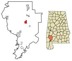 Location of Grove Hill in Clarke County, Alabama.